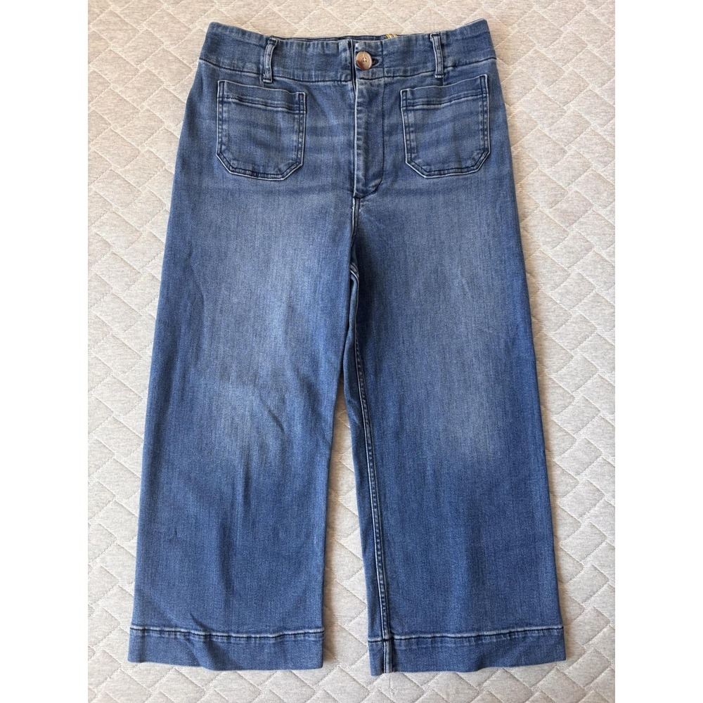 Maeve The Colette Jeans Womens 31P Blue High Rise Wide Leg Crop Stretch Denim - Picture 2 of 8